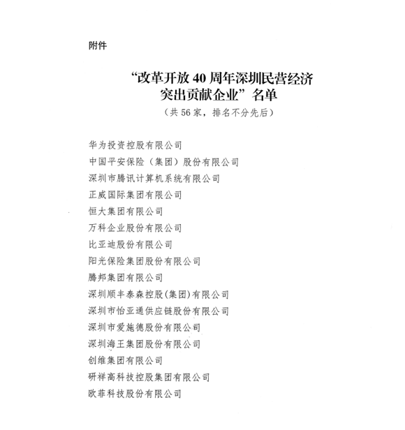 喜讯，AG旗舰厅供应链荣获“改革开放40周年深圳民营经济突出贡献企业”称号  